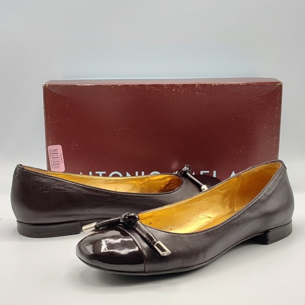 Antonio Melani Brown Cap Toe Ballet Flat With Knotted Bow Accent Silver Tip 7.5N